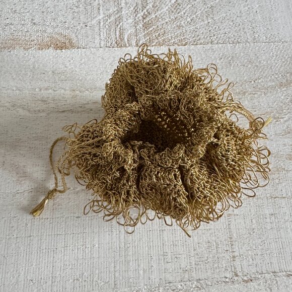 Vintage Miniature/Small Metallic Gold Crochet Drawstring Bag - Picture 11 of 12